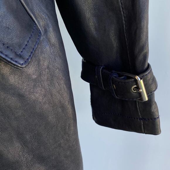 Vincent's Gunmetal Leather Peacoat Trenchcoat Italian Artisan sz 42, US 4-6 - Picture 7 of 16